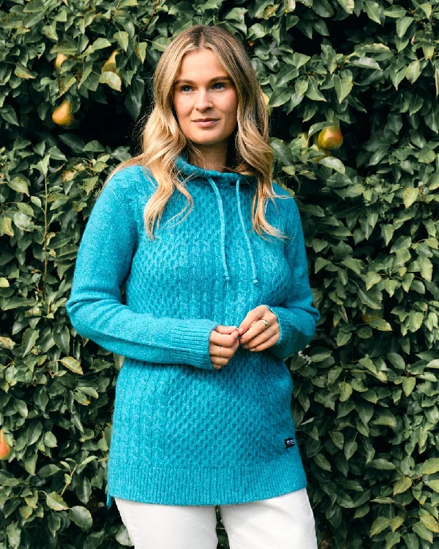 New Season Series Hele Bay - Womens Longline Knitted Hoodie - Blue