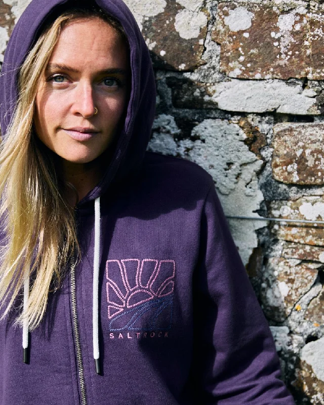 Exquisite Embroidery Landscape - Womens Zip Hoodie - Purple