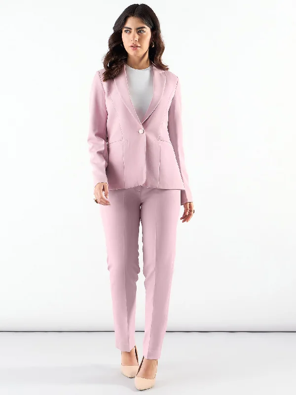 Sports And Leisure Pink Notched Lapel Single Breasted Blazer With Trouser In Stretchable Fabric