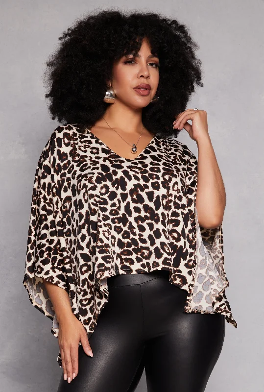 Goddess Outfit Plus Size Animal Print Batwing Sleeve Top