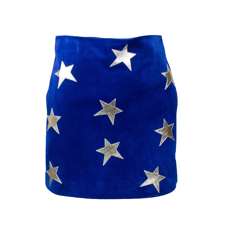 High Street Design YSL-XBTM-0004/38 572138YC2XI4185 Blue Saint Laurent Star Suede Mini Skirt