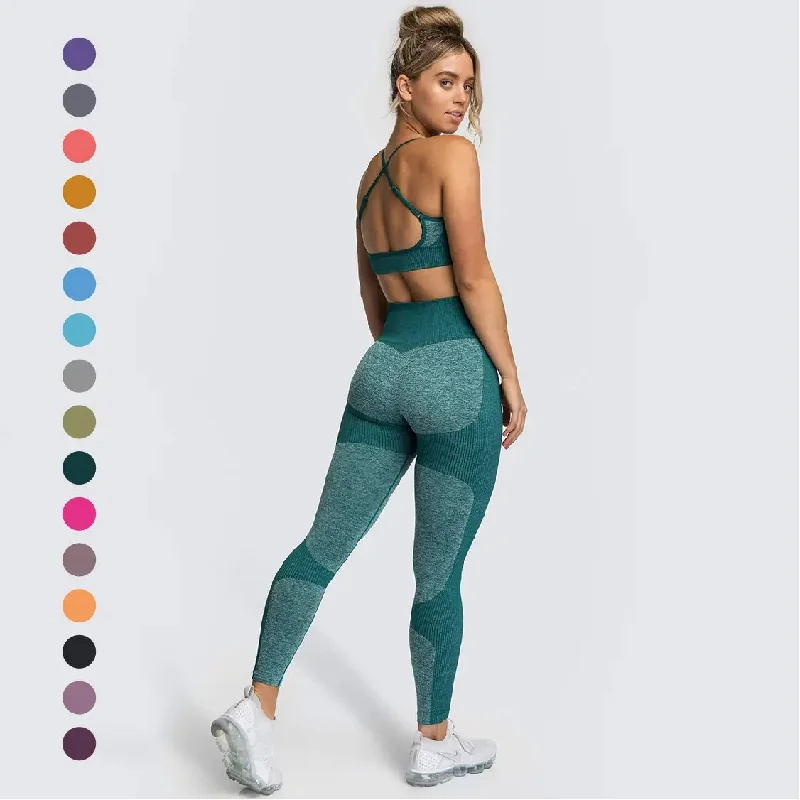 Elegant Wear Seamless Sports Bra and High Waist Leggings Set for Women - Gym, Fitness, Running, Yoga (2 Piece Set)