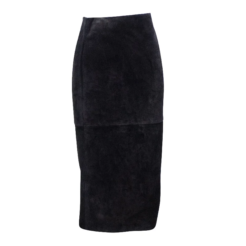 Minimal Style Saint Laurent Suede Pencil Skirt - Black