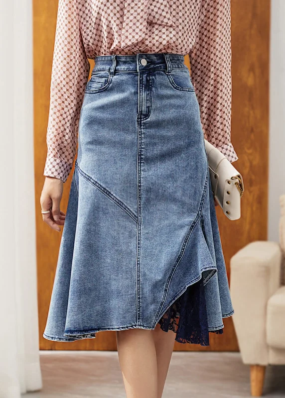 Personal Design Natural Blue Asymmetrical Patchwork High Waist Denim Skirts Summer