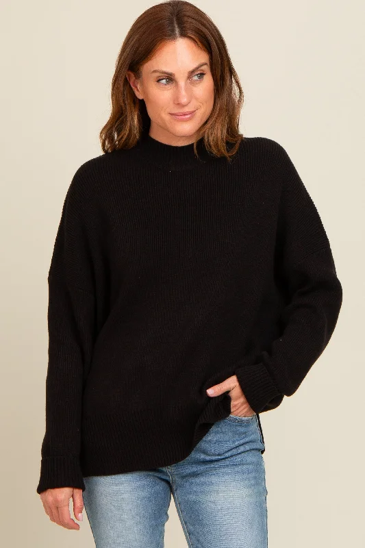 Luxury Customization Black Mock Neck Basic Sweater