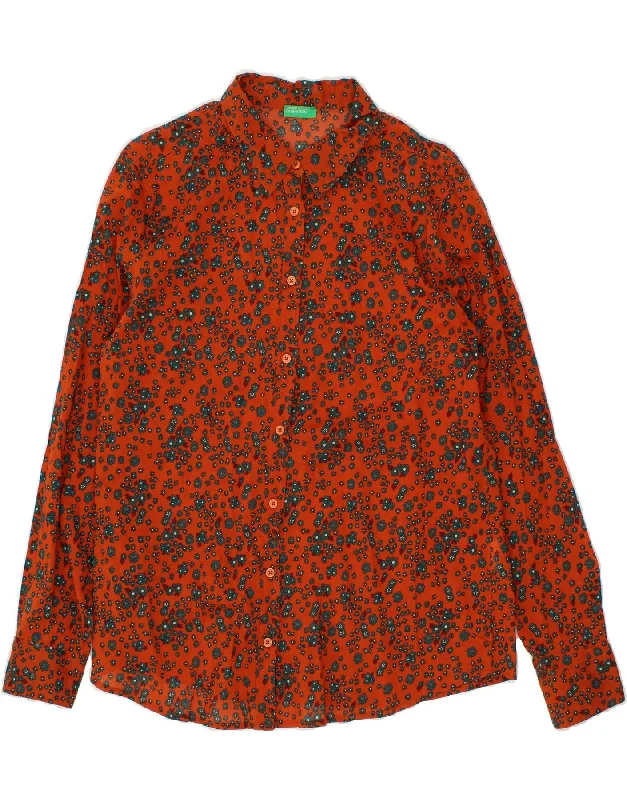 Fashionable Inner Wear BENETTON Womens Shirt UK 14 Medium Orange Floral