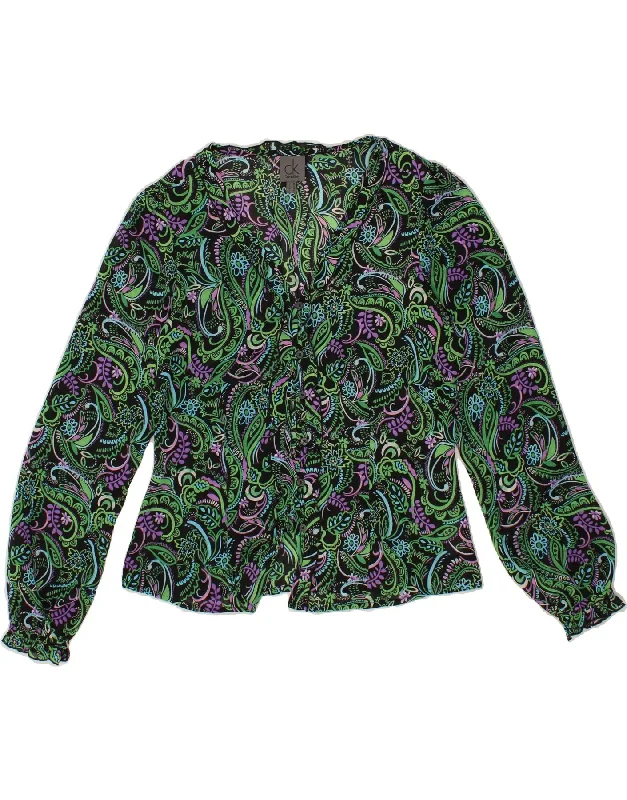 Celebrity Picks CALVIN KLEIN Womens Shirt Blouse UK 14 Large Green Floral Polyester