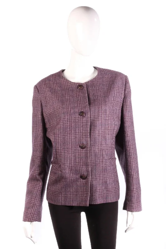 Classic Retro Equorian Heritage Jacket Pure Wool Purple Heather Tones Check Size 22