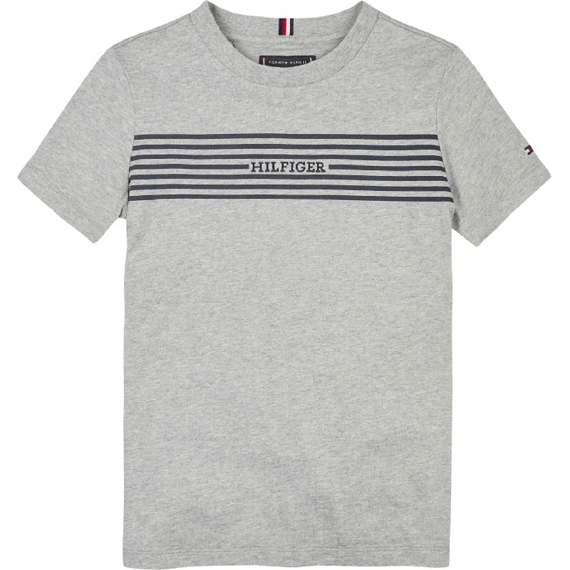 Fashion Must-have Tommy Hilfiger Light Grey Htr / Navy Stripes Monotype Print Stripe Reg T-Shirt