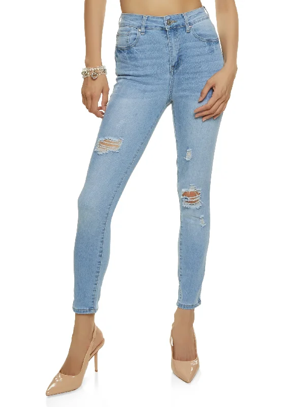 High Street Fashion WAX Stretch Distressed High Rise Jeans