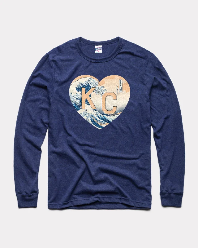 High-end Design Nelson Atkins Hokusai KC Heart Navy Long Sleeve