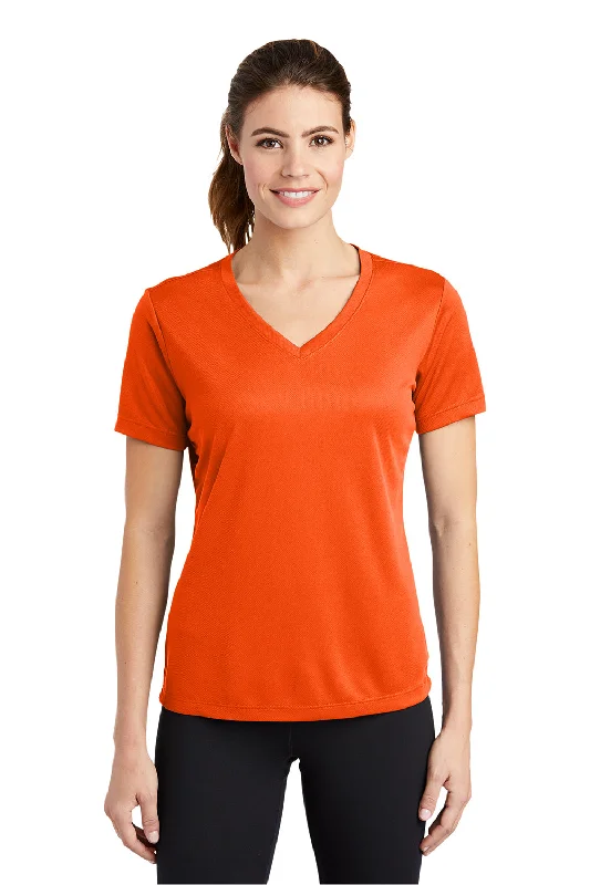 Minimal Style Sport-Tek Womens RacerMesh Moisture Wicking Short Sleeve V-Neck T-Shirt - Neon Orange