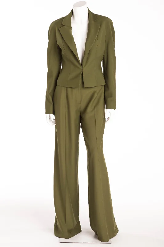 Classic Style Christian Dior - 2PC Olive Green Pant Suit & Blazer - FR 40