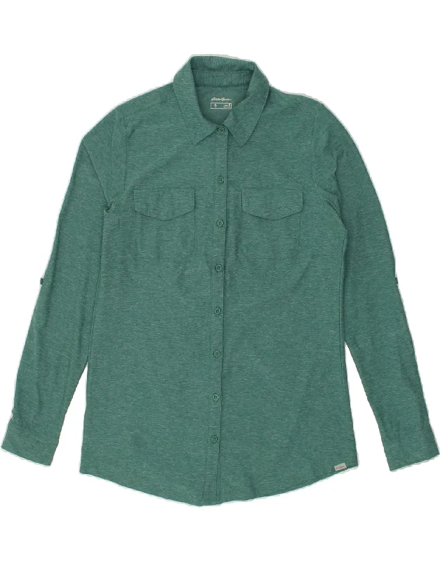 Refreshing Design EDDIE BAUER Womens Shirt Blouse UK 14 Medium Green Flecked Polyester