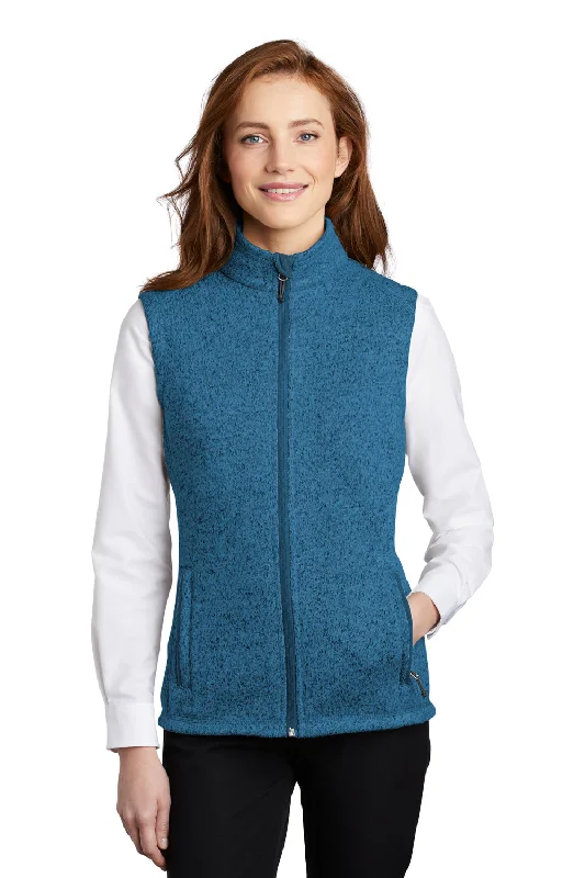 Fashion Classic Port Authority Womens Sweater Fleece Full Zip Vest - Heather Medium Blue - Closeout