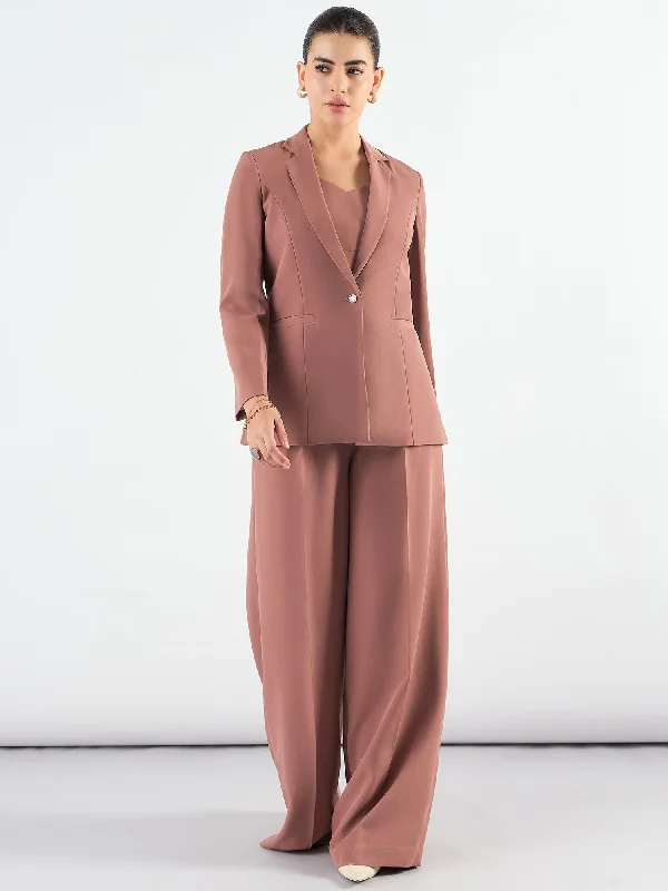 Refreshing Design Dusty Peach Classic 3-Piece Suit In Stretchable Fabric