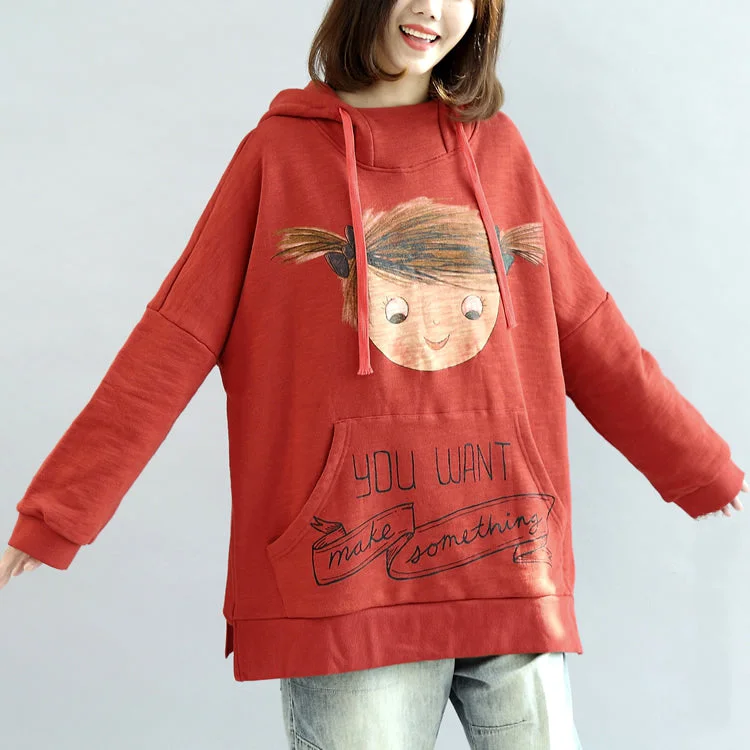 New Season Series oversized red hoodies casual cotton pullover tops warm winter dress