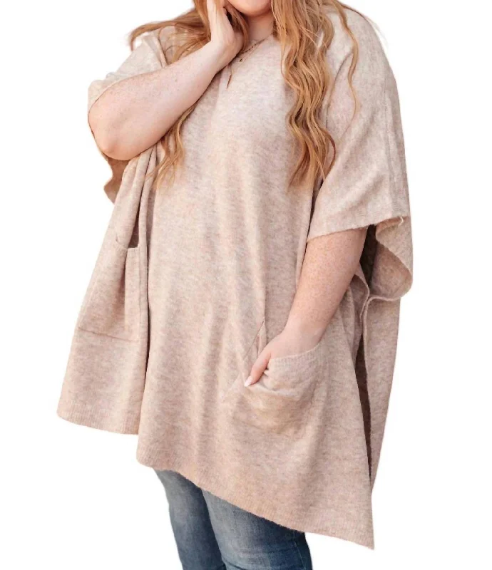 Exquisite Design Pocket Poncho In Natural