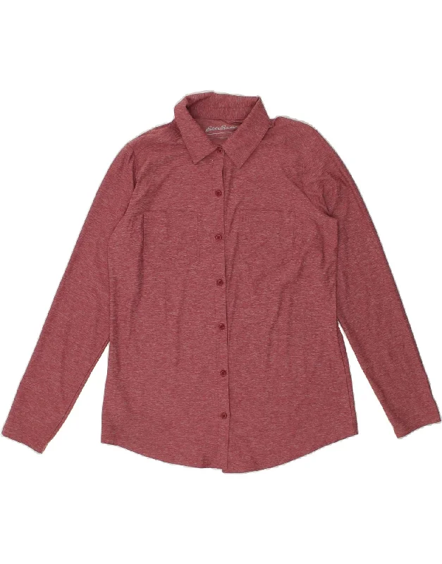 Luxury Style EDDIE BAUER Womens Shirt UK 14 Medium Burgundy Flecked Polyester