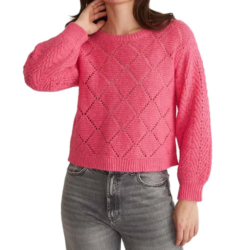 High Street Design Kelsey Pointelle Sweater In Carmine Rose