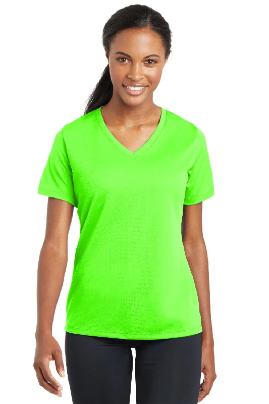 Luxury Style Sport-Tek Womens RacerMesh Moisture Wicking Short Sleeve V-Neck T-Shirt - Neon Green - Closeout