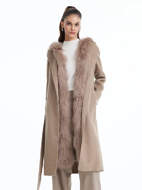 Comfortable Wear Detachable Fox Fur Vest And Cashmere Coat Two-Piece Set