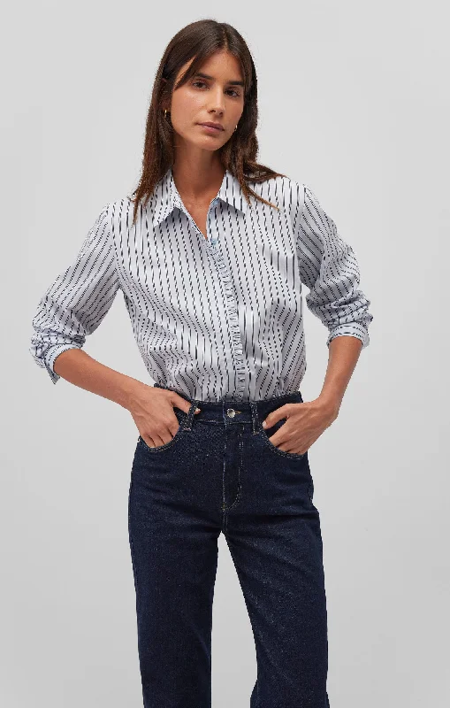 Unique Prints LONG SLEEVE BUTTON-UP SHIRT IN NAVY STRIPED