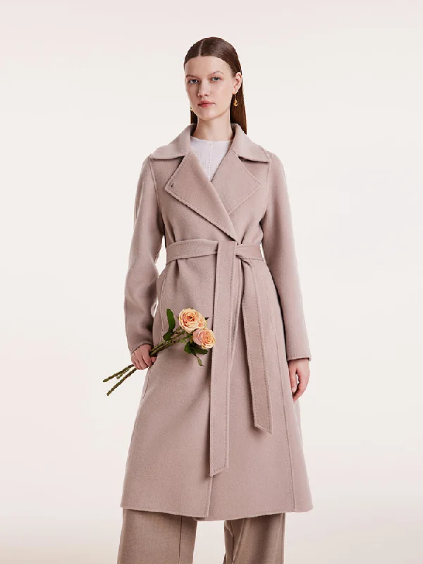 Classic Style Pink Pure Cashmere Straight Lapel Women Coat