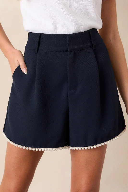 British Style Twilight Venture Navy Pearl Trim Shorts