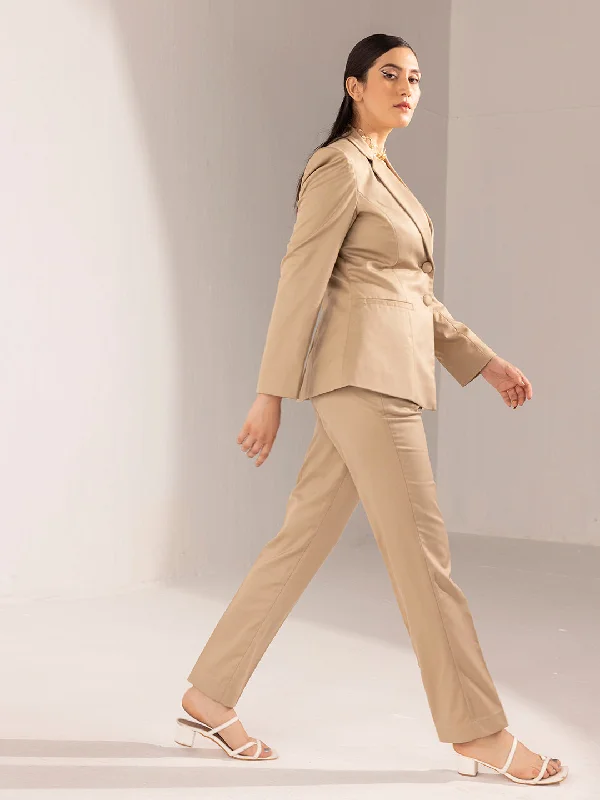 Basic Version Poly Viscose Pant Suit - Beige