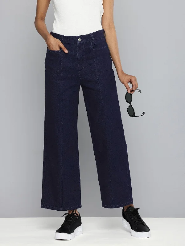 Comfortable Mind Women's High Rise Navy Wide Leg Jeans