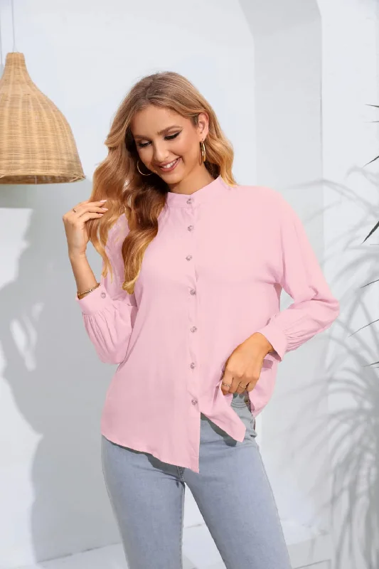 Urban Style Mock Neck Buttoned Long Sleeve Shirt