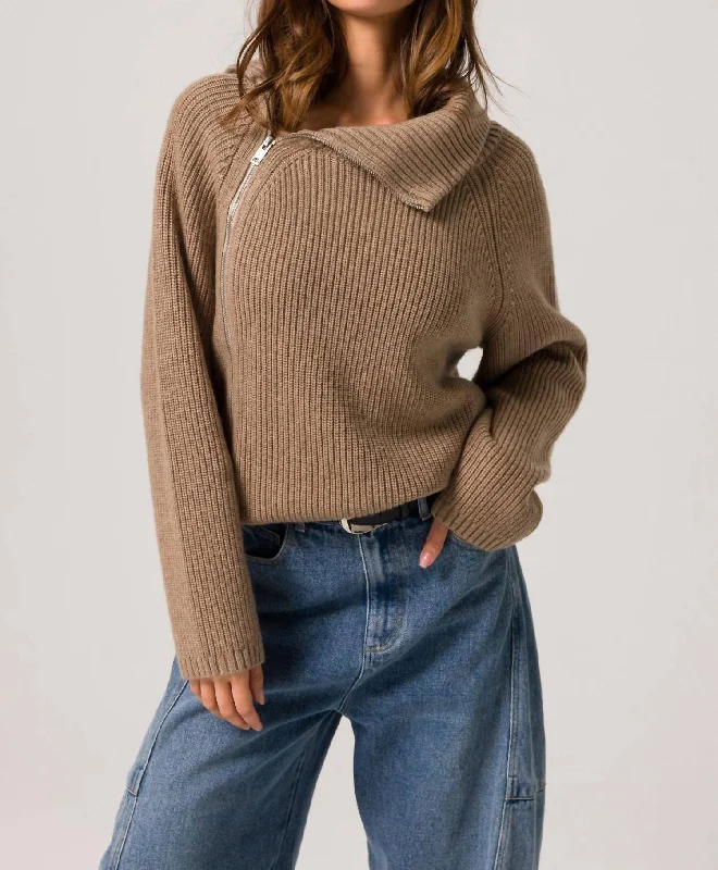 Multifunctional Style Bassett Zipper Sweater In Walnut