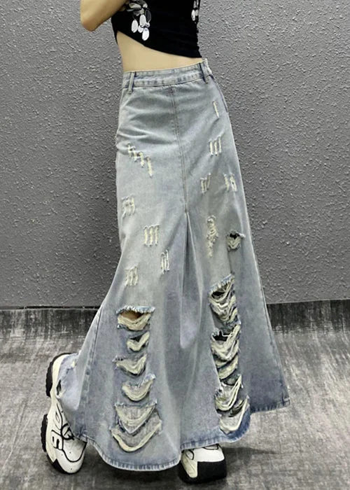 Dressing Tips Chic Light Blue Pockets High Waist Denim Skirt Summer