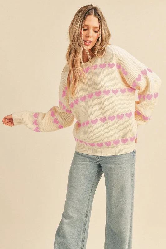 Sweet Breath Baby Pink Heart Ribbed Knit Sweater