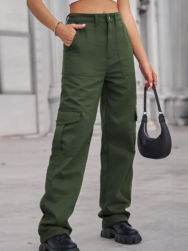 Autumn Selection Women Solid Twill Cargo Pants