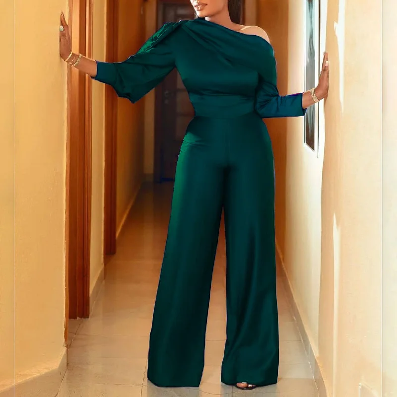 Trendy And Casual Sexy One Shoulder Long Sleeves Plus Sizes Jumpsuits