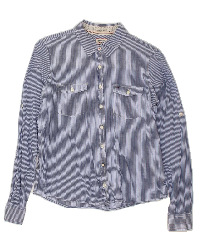 Body Design TOMMY HILFIGER Womens Shirt UK 14 Medium Blue Striped Cotton