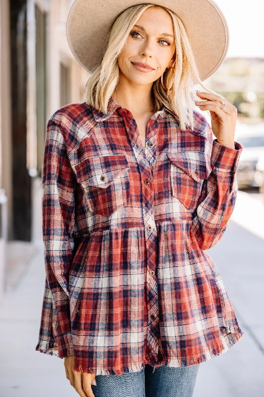 Simple Design On Your Own Burgundy Red Plaid Top