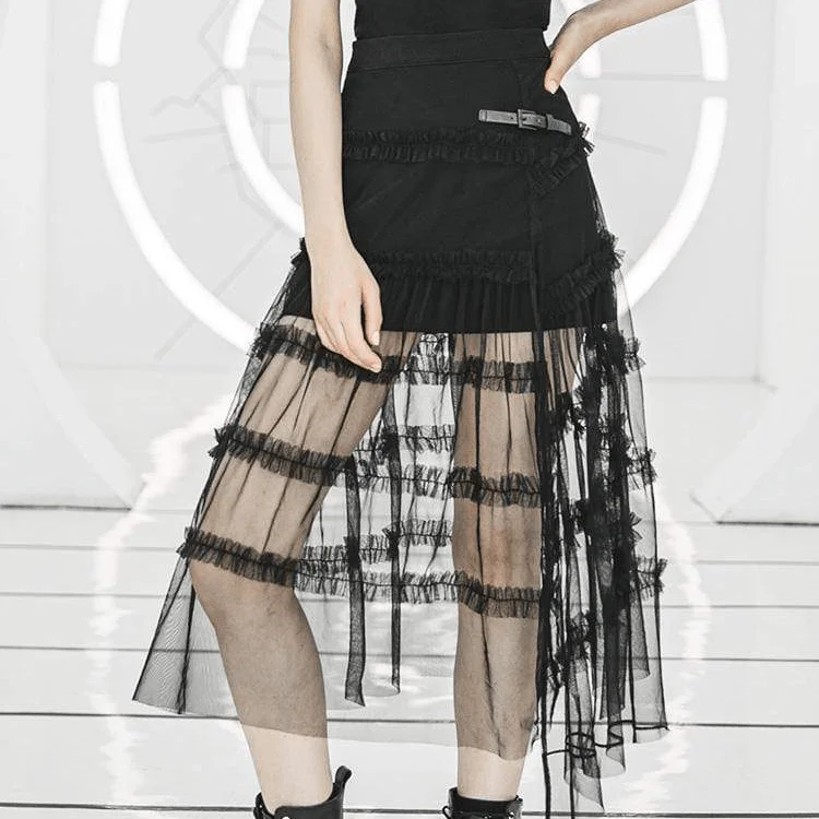 New Products Women's Punk Sheer Ruffled Lace Overlaid Skirts