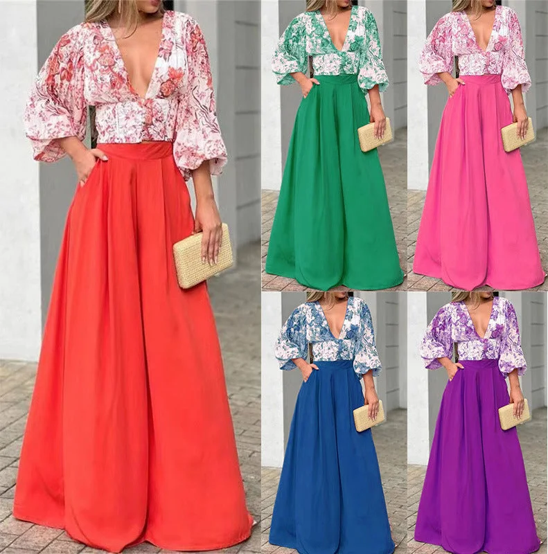 Elegant Design Sexy Deep V Neck Summer Two Pieces Women Suits