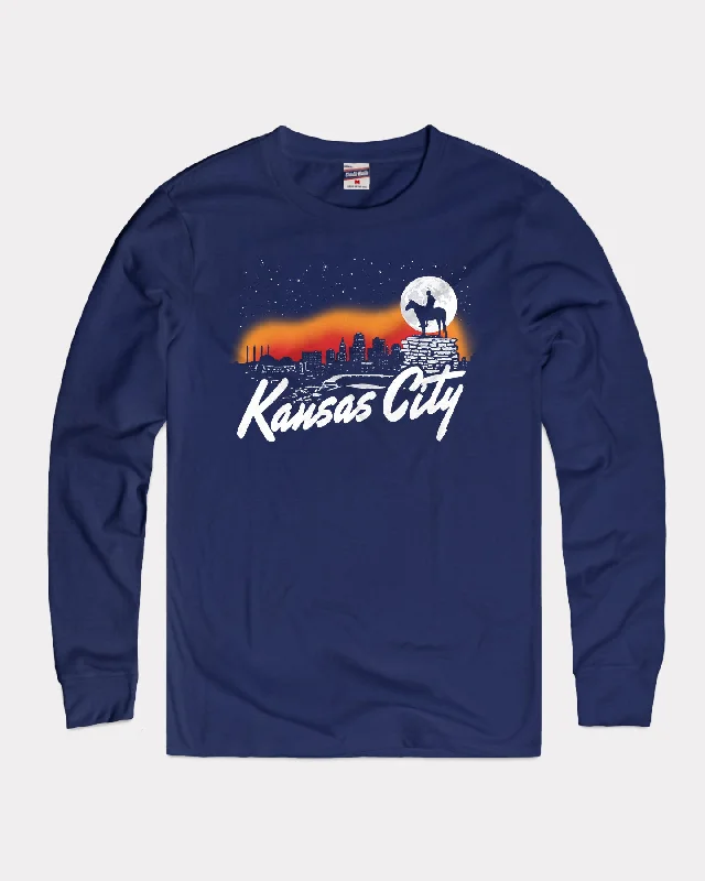 Editorial Design Kansas City Nightlife Navy Long Sleeve T-Shirt