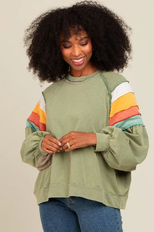 Modern Tailoring Olive Colorblock Bubble Sleeve Pullover