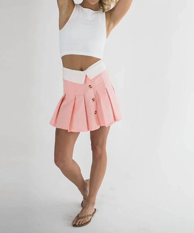 Exquisite Embroidery Arina Pleated Mini Skirt In Pink