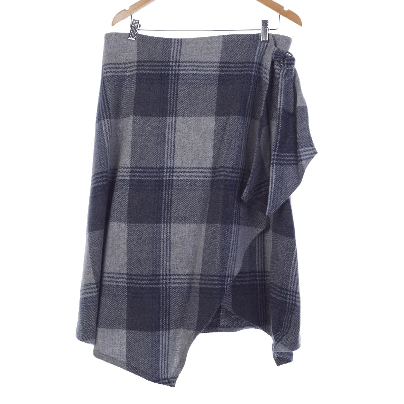 Romantic Data Moloh Grey Check Wool Wraparound / Kilt Style Skirt Grey UK 16