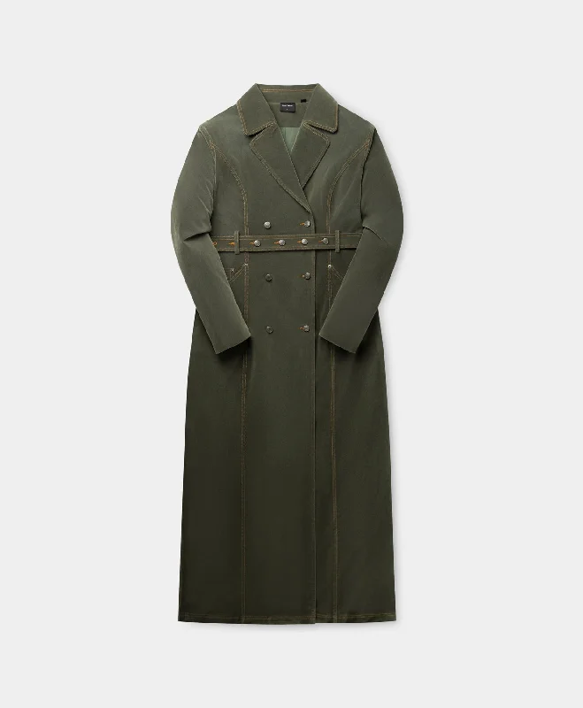 High-quality Design Green Miya Velvet Trenchcoat