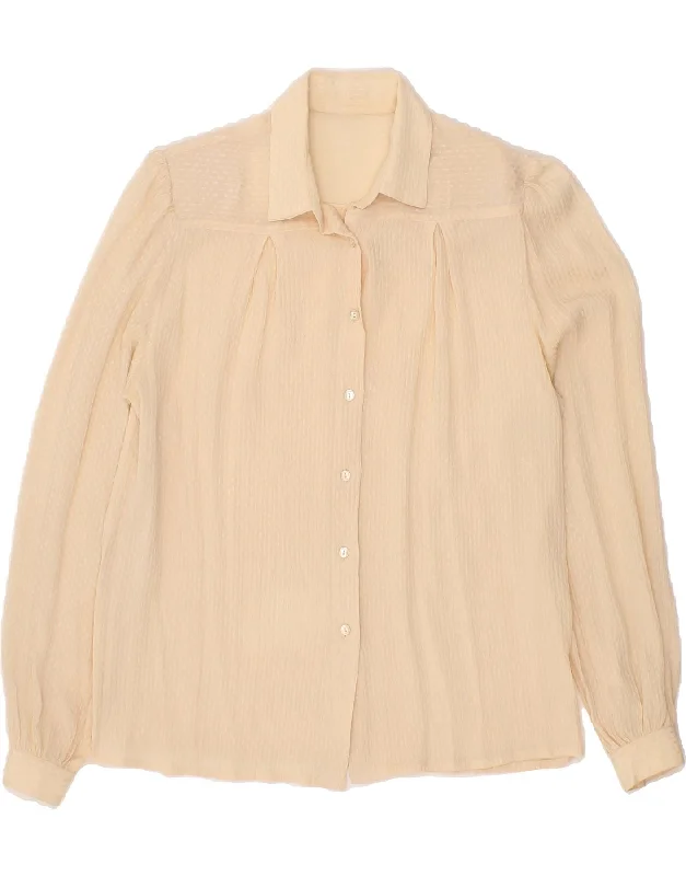 Exquisite Craftsmanship VINTAGE Womens Shirt Blouse UK 14 Medium Beige