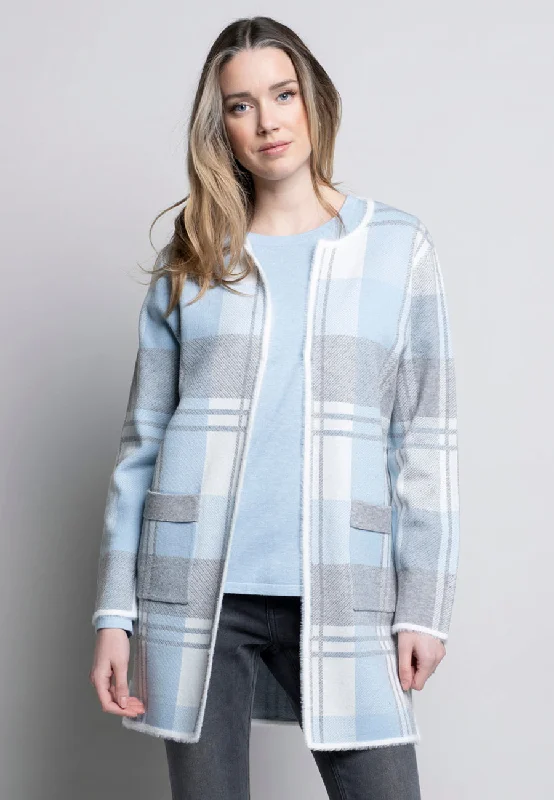 Elegant Design Collarless Plaid Cardigan