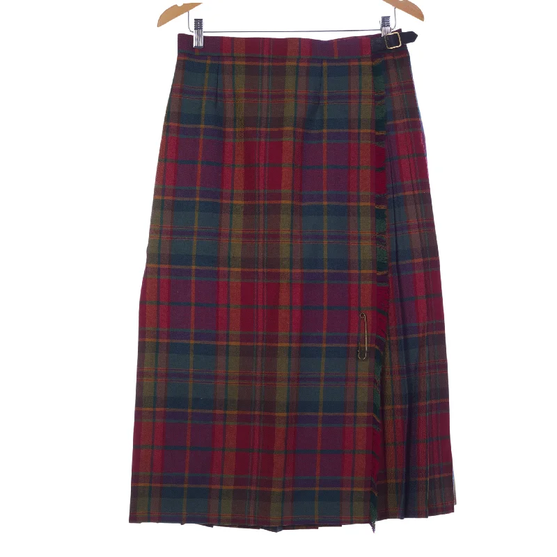 Celebrity Must-have James Pringle Weavers Red and Green Tartan Kilt Style Skirt UK Size 12