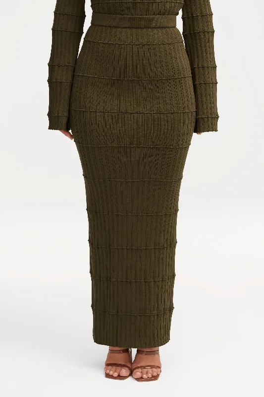 Celebrity Style Rania Ribbed Knit Maxi Skirt - Olive